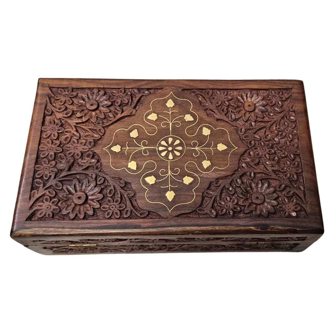 Premium Teakwood Pooja Box (Medium) top view