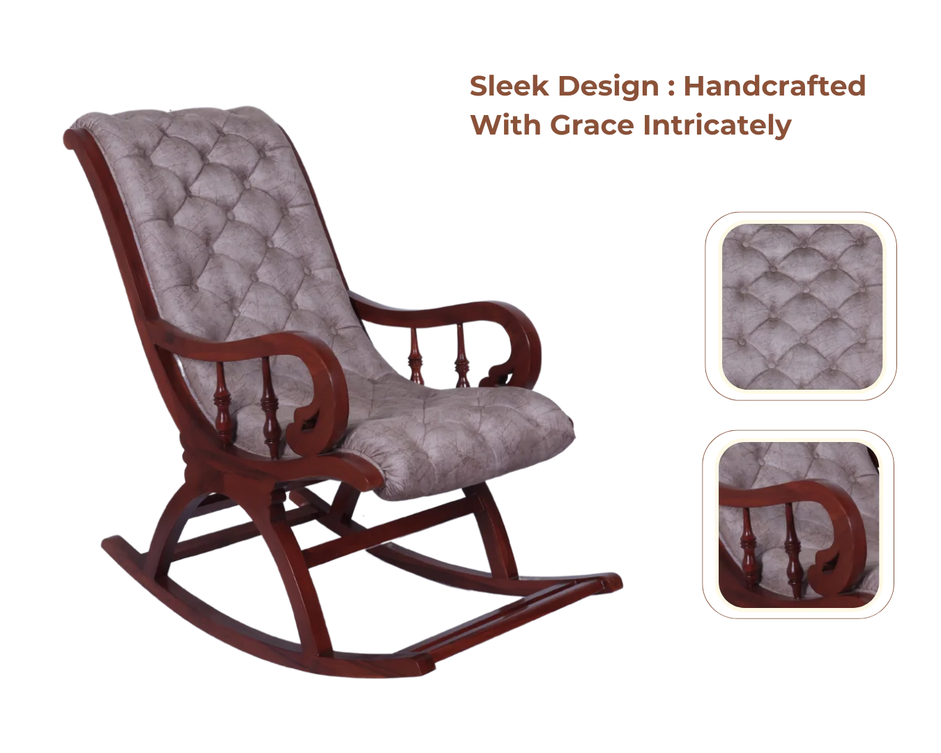 Product Showcase of Kairo Teak Wood Fabric Rocking Chair (Brown Slate)