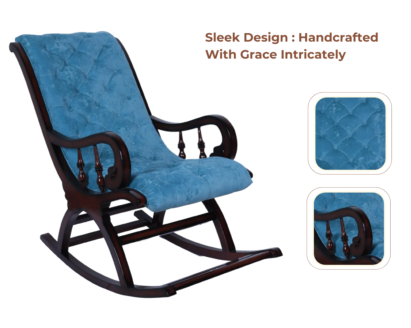 Product Showcase of Kairo Teak Wood Fabric Rocking Chair (Brown Blue)