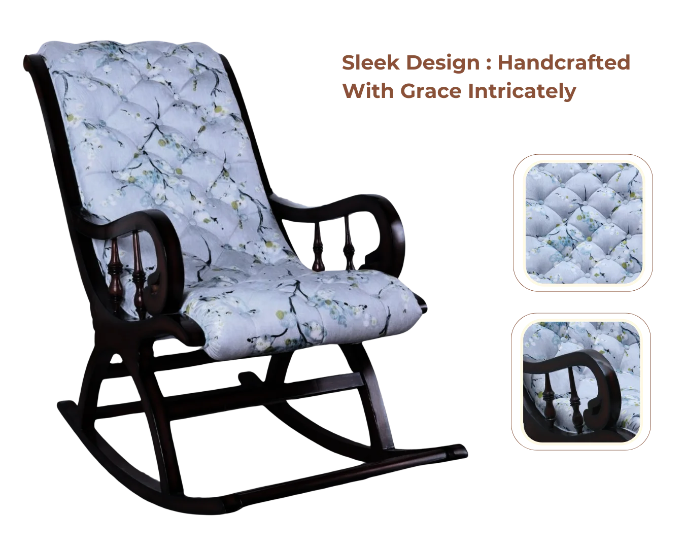 Product Showcase of Kairo Teak Wood Fabric Rocking Chair (Brown Grey)