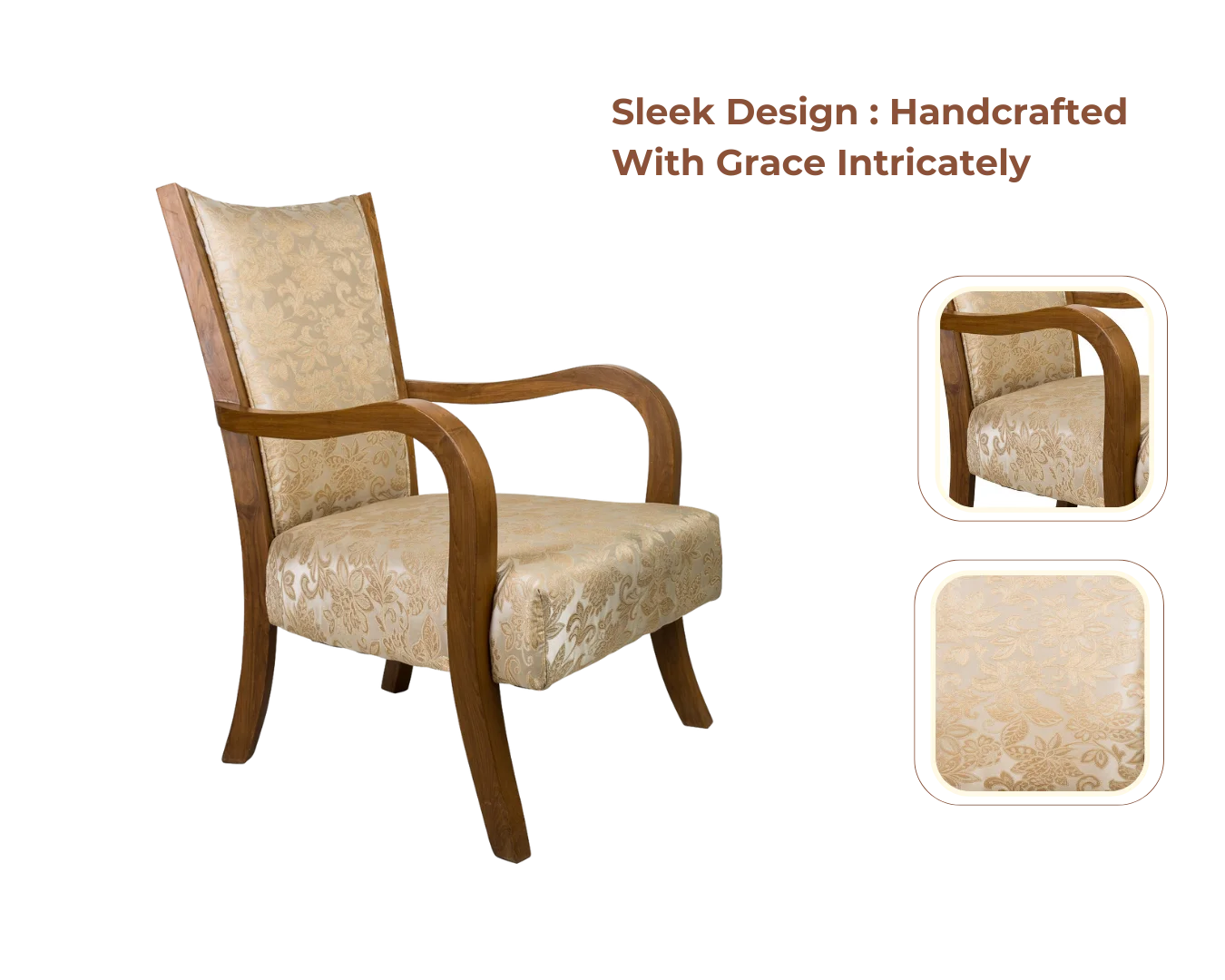 Product Showcase of Velencia Teak Wood Fabric Upholstered Arm Chairs (Teak Gold)