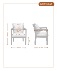 Projakto Teak Wood Fabric Upholstered Arm Chairs (Brown Silver) dimensions