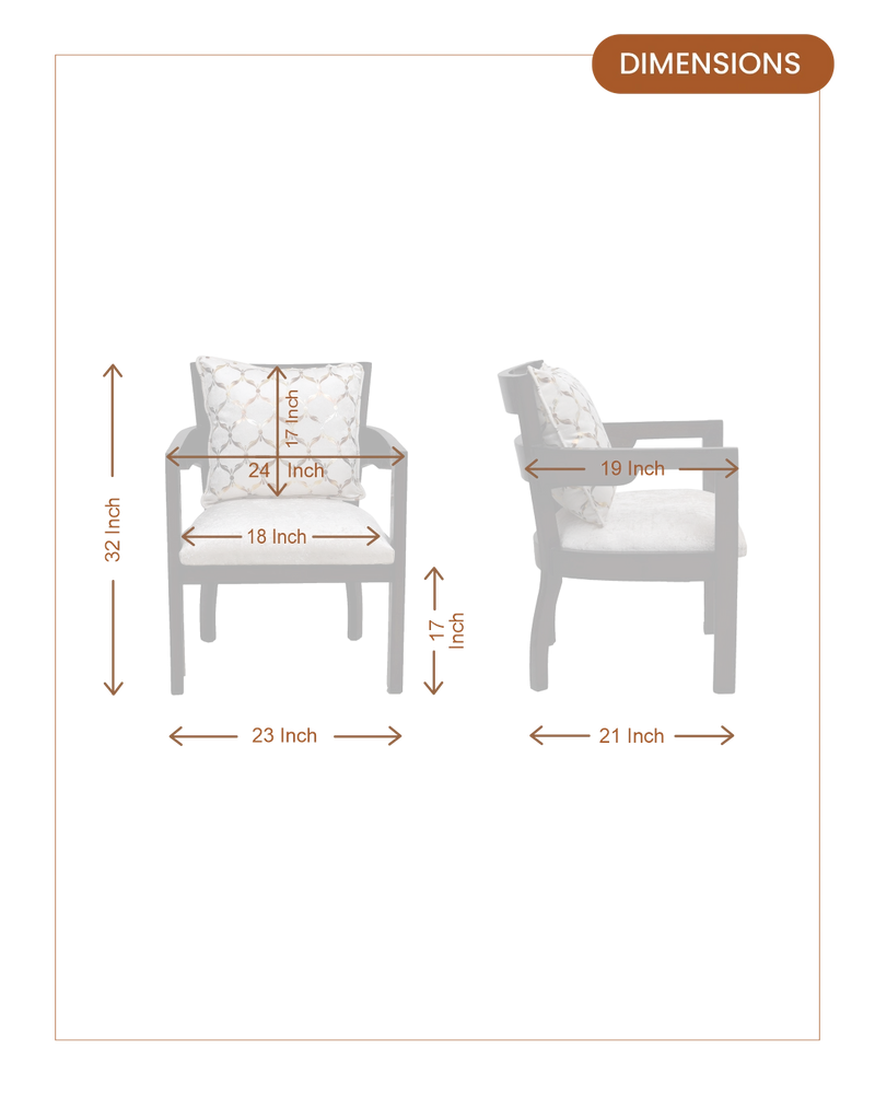 Projakto Teak Wood Fabric Upholstered Arm Chairs (Brown Silver) dimensions