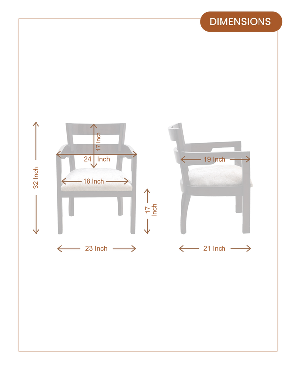 Projakto Teak Wood Fabric Upholstered Arm Chairs (Brown Silver) dimensions