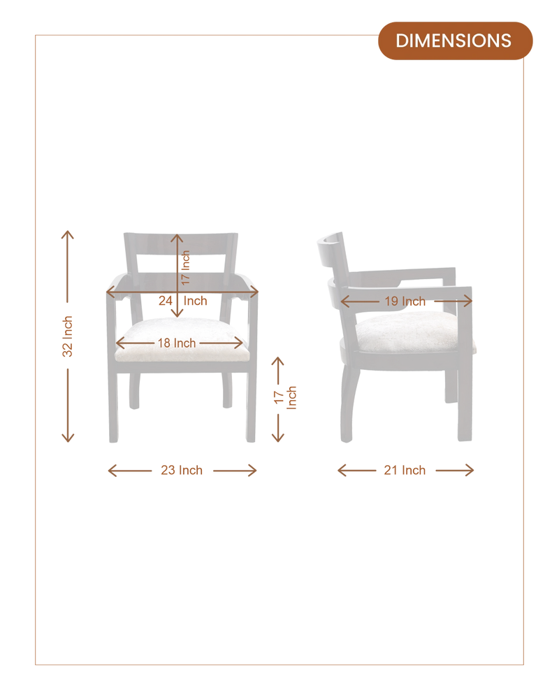 Projakto Teak Wood Fabric Upholstered Arm Chairs (Brown Silver) dimensions