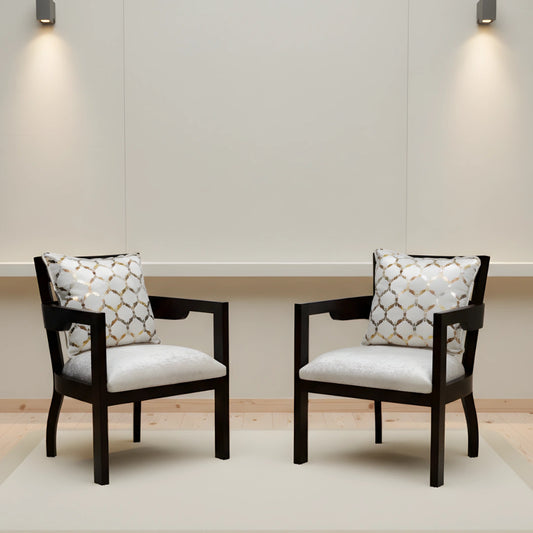 Projakto Teak Wood Fabric Upholstered Arm Chairs (Brown Silver) lifestyle image