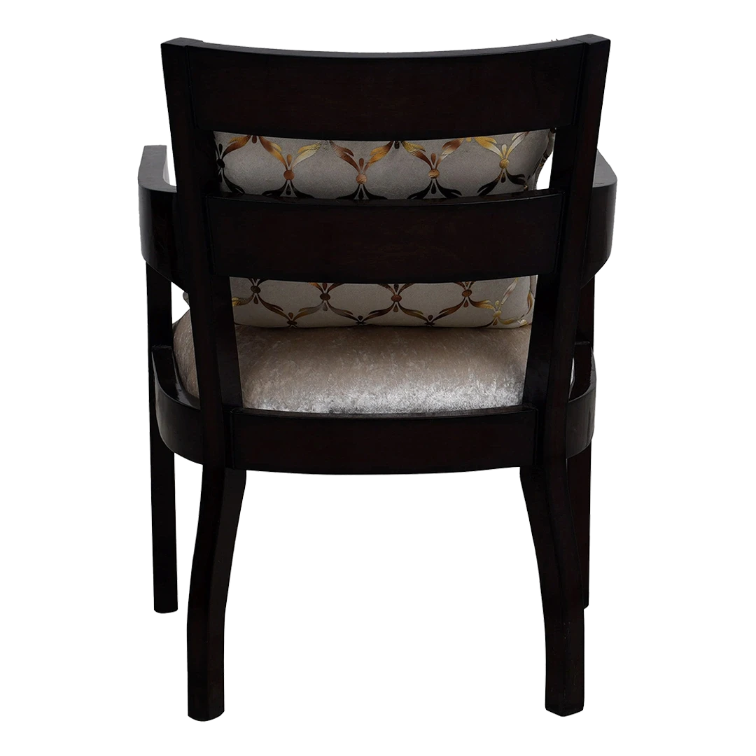 Projakto Teak Wood Fabric Upholstered Arm Chair in Brown Silver color back view