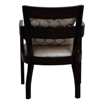 Projakto Teak Wood Fabric Upholstered Arm Chair in Brown Silver color back view