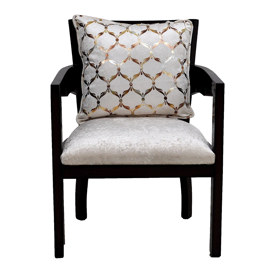 Projakto Teak Wood Fabric Upholstered Arm Chair in Brown Silver color front view