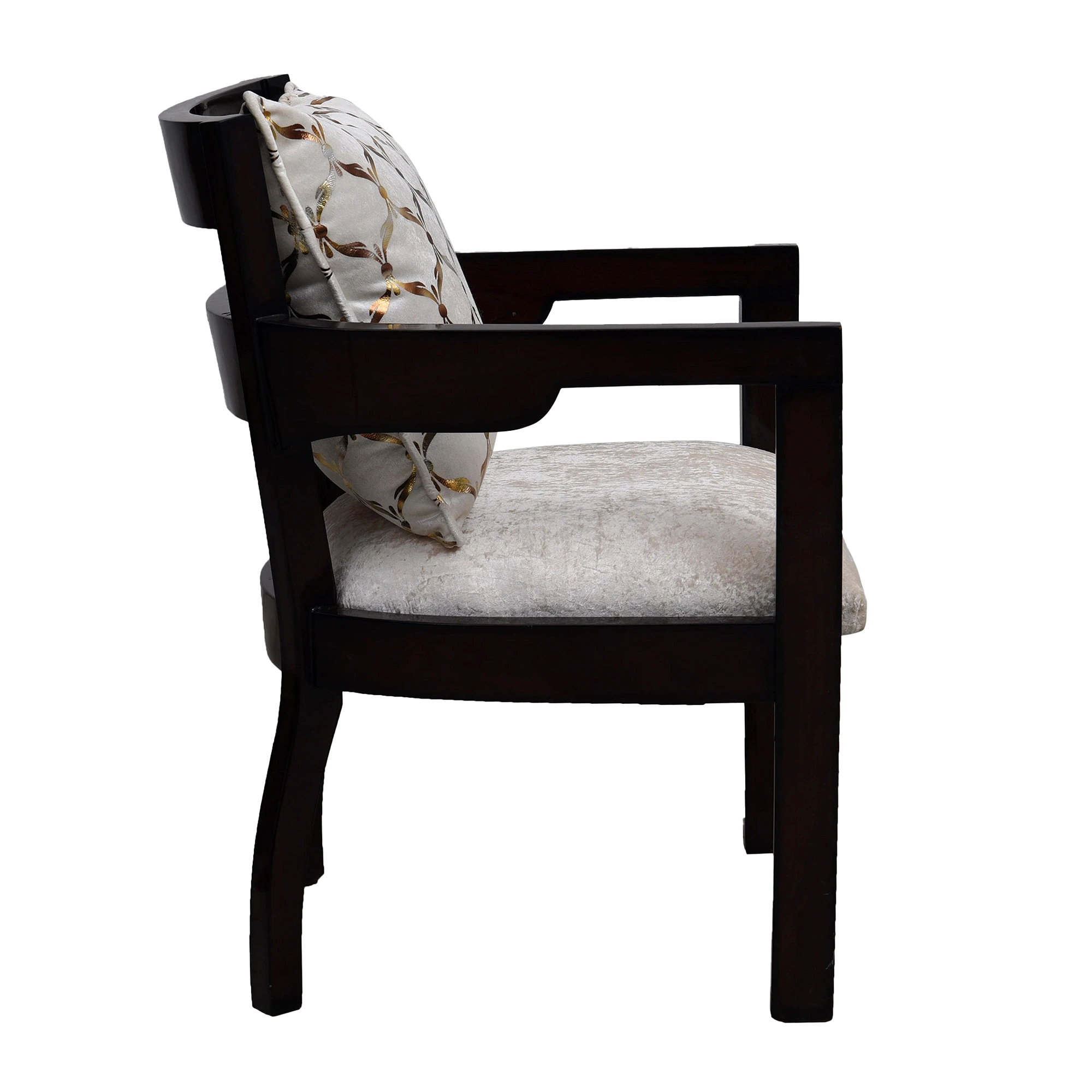 Projakto Teak Wood Fabric Upholstered Arm Chair in Brown Silver color side view