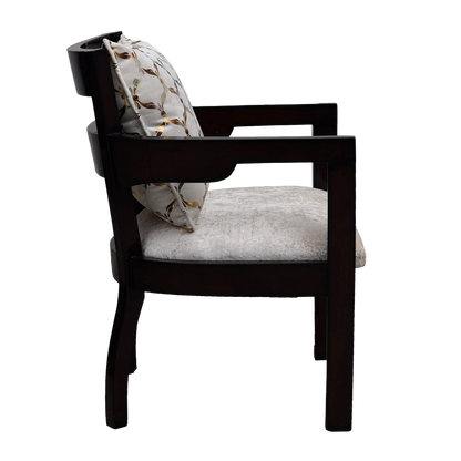 Projakto Teak Wood Fabric Upholstered Arm Chair in Brown Silver color side view