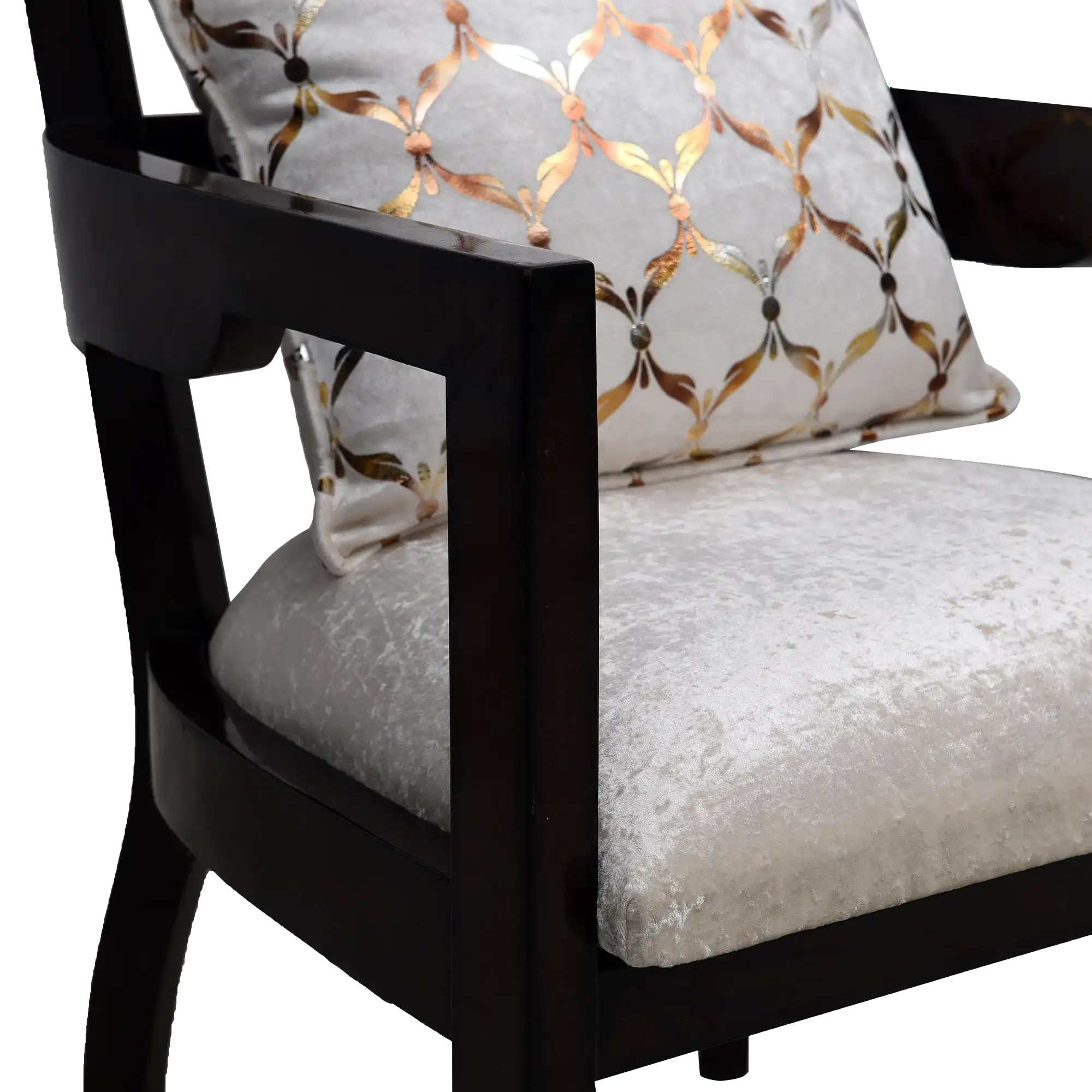 Projakto Teak Wood Fabric Upholstered Arm Chair in Brown Silver color zoom view handle