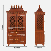 Pujadwar Teak Wood Pooja Mandap With Doors (Teak) Dimensions