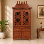 Devayan teak wood pooja mandir with doors teak color