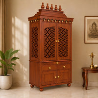 Pujadwar Teak Wood Pooja Mandap With Doors (Teak) Side Angle