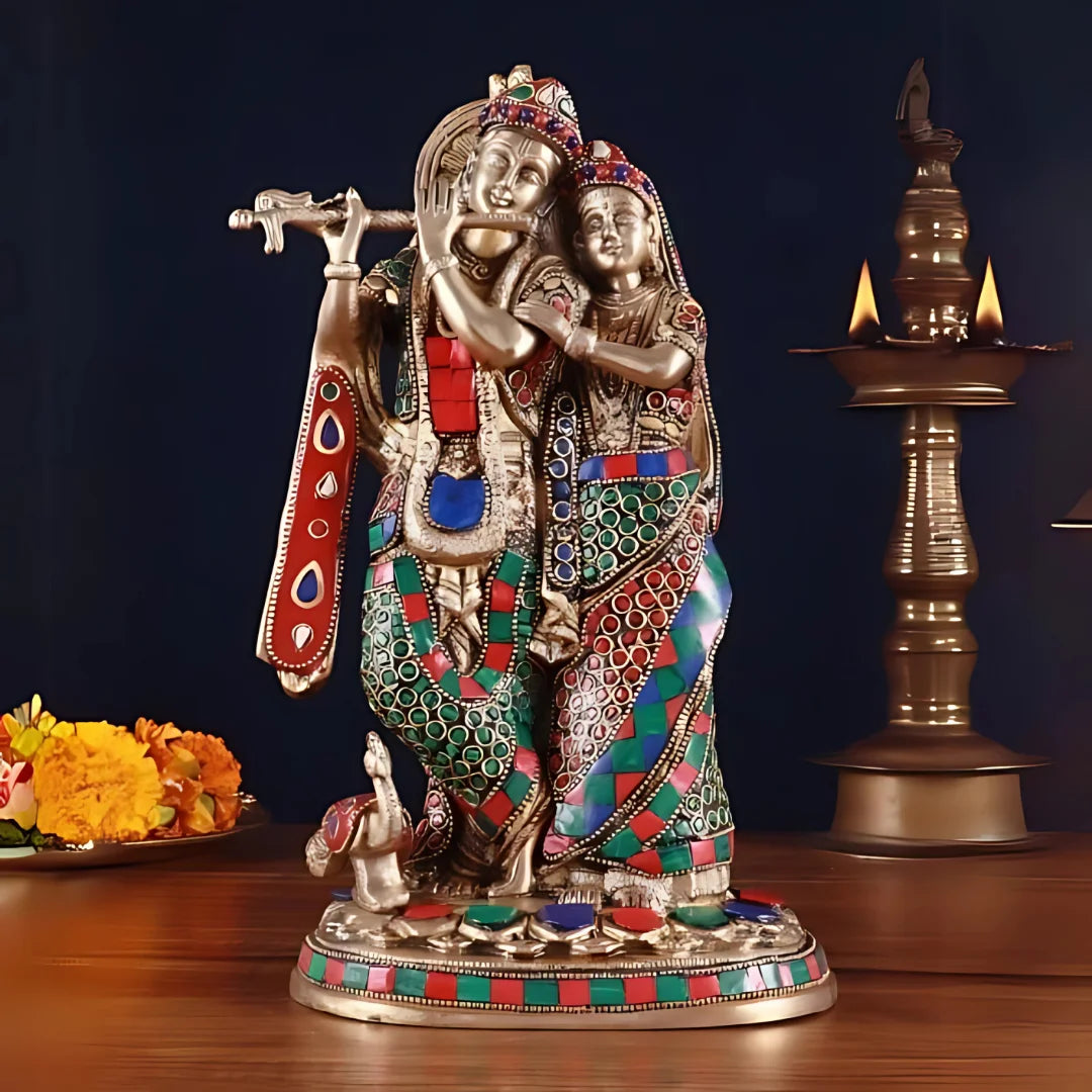 Radha Krishna Brass Idol 9 lifestyle image