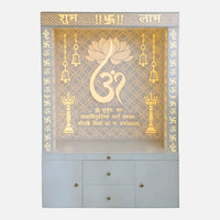 Raghvika Wooden Corian Mandir (White) front view  