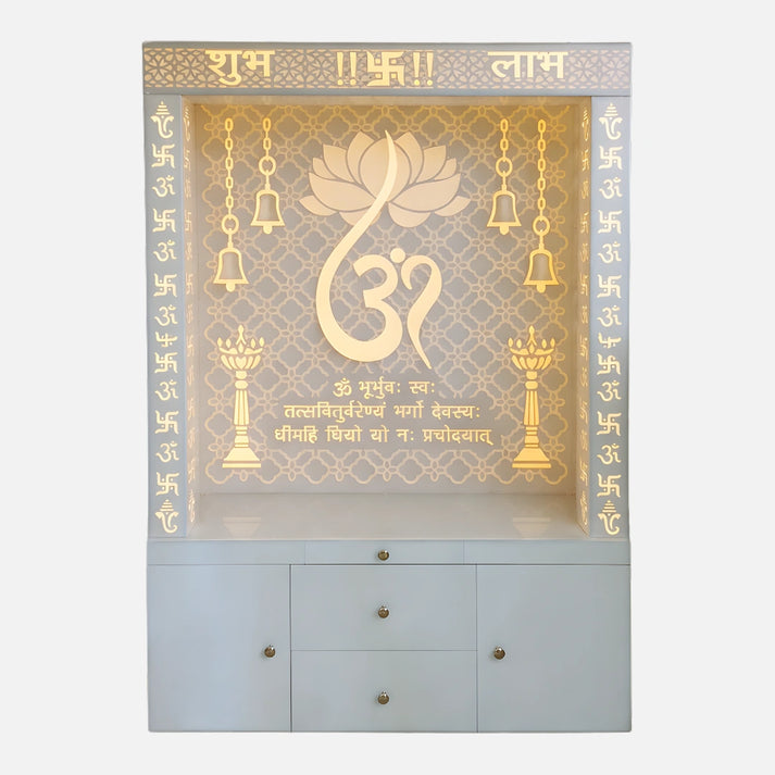 Raghvika Wooden Corian Mandir- White