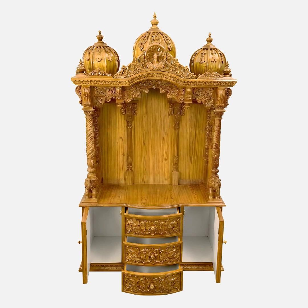Rameswaram Teak Wood Mandap (Teak) open drawers view 