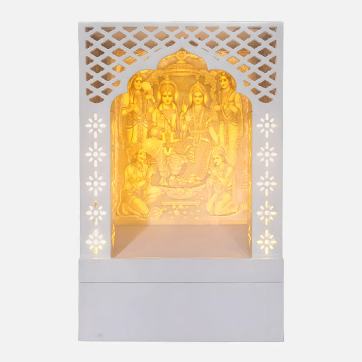 Ramved Wooden Corian Mandir - White