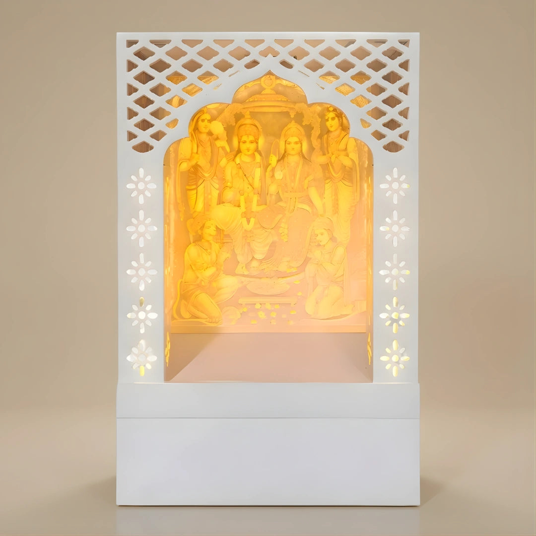 Ramved Wooden Corian Mandir (White)lifestyle view 