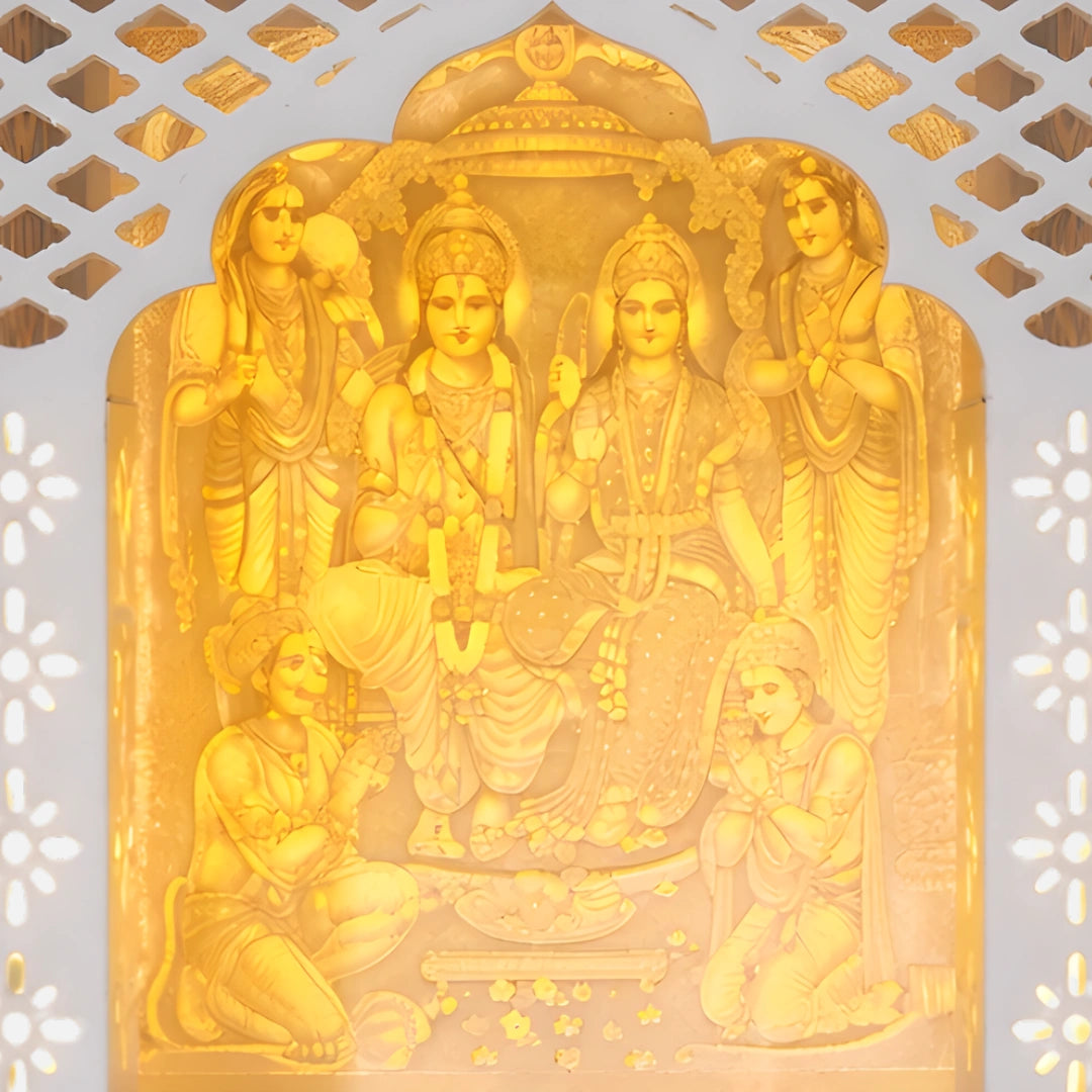 Ramved Wooden Corian Mandir (White) zoom view