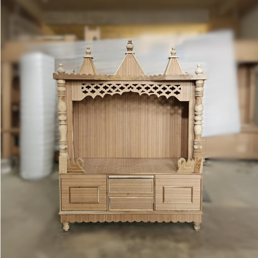  Raw Image of Abhikya Kostha Floor Rested Pooja Mandir without Door (Teak  Gold)