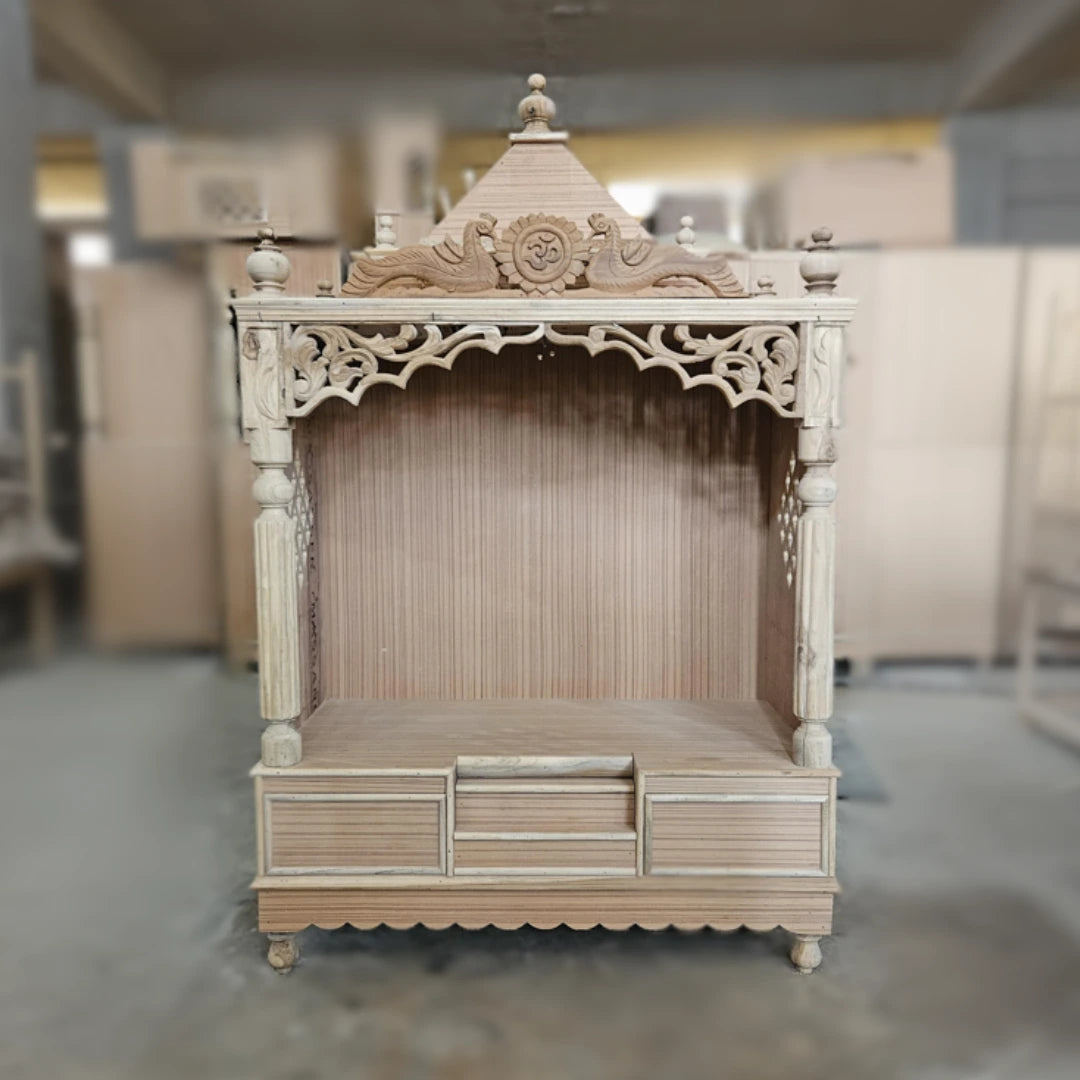 Raw Image of Antarusya Large Floor Rested Pooja Mandir without Door (Brown Gold)