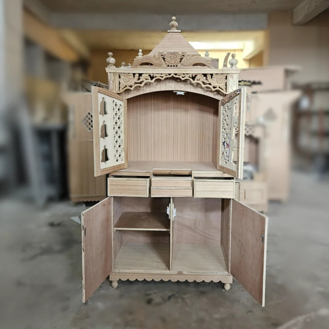 Raw  Image of Pooja Graham Large Floor Rested Pooja Mandap with Door (Brown Gold)