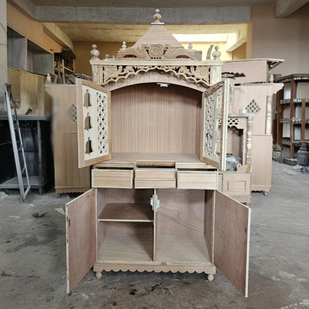  Raw Image of Pooja Graham Large Floor Rested Pooja Mandap with Door (Teak Gold)