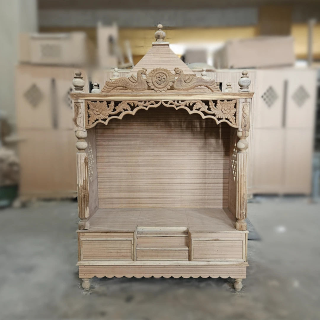  Raw Image of Pooja Graham Large Floor Rested Pooja Mandir without Door (Teak Gold)