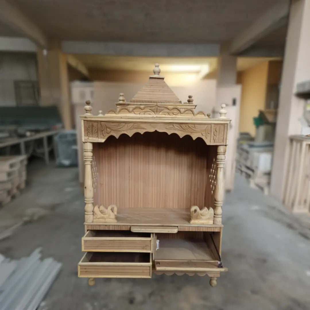 Raw Image of Sacred Space Large Floor Rested Pooja Mandir Without Door (Teak Gold)