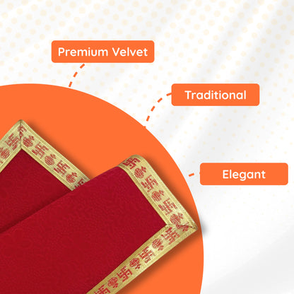 Red Floral Design Pooja Aasan with Swastik Border – 23x13 Inchspecilation view 