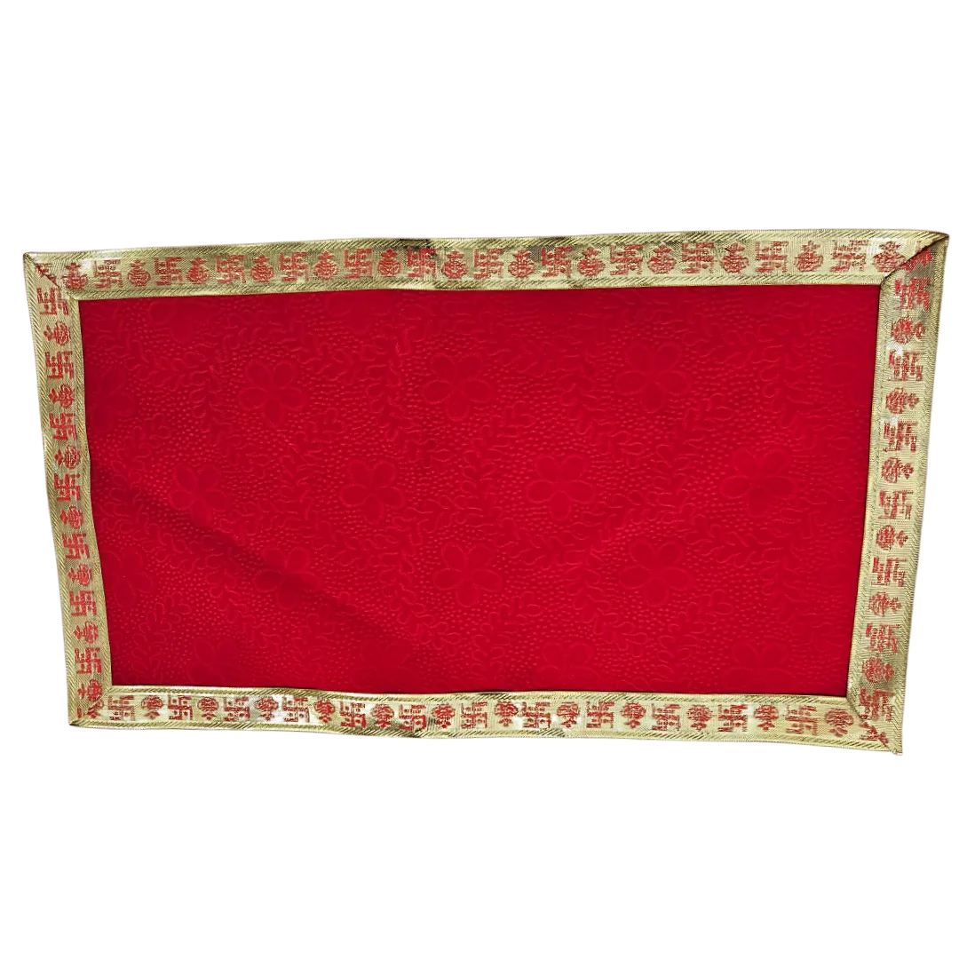Red Floral Design Pooja Aasan with Swastik Border