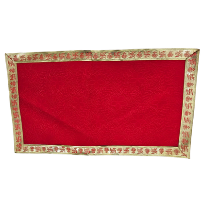 Red Floral Design Pooja Aasan with Swastik Border – 23x13 Inch top view