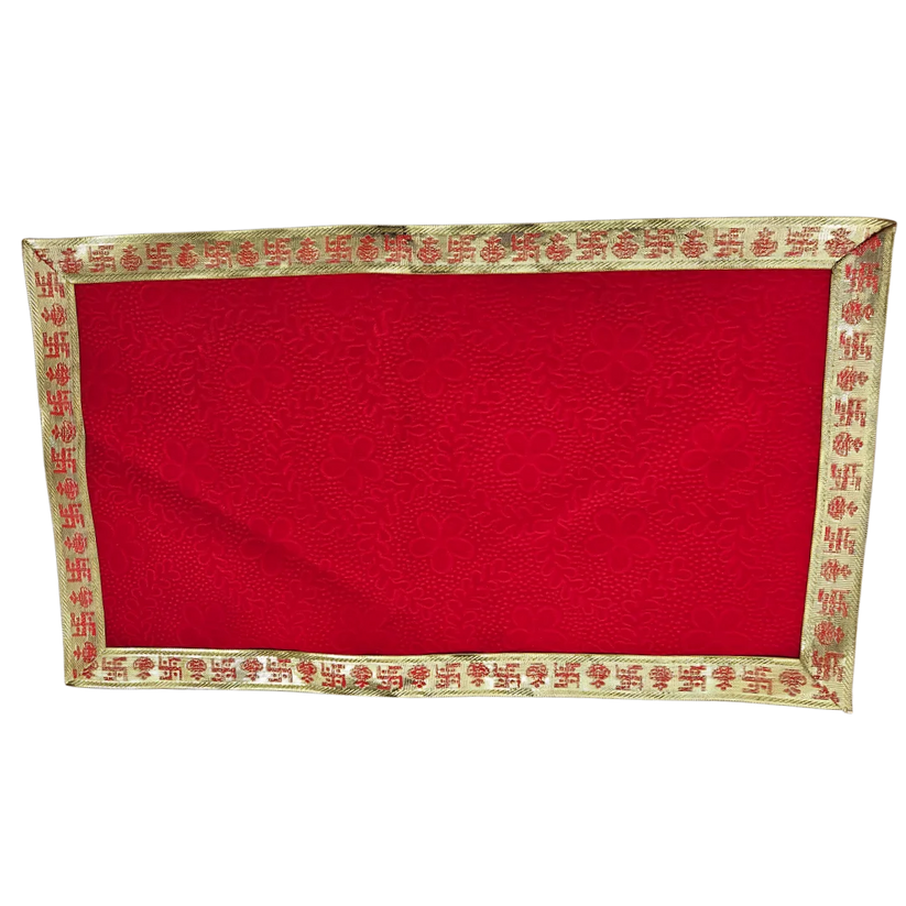 Red Floral Design Pooja Aasan with Swastik Border 23x13 Inch