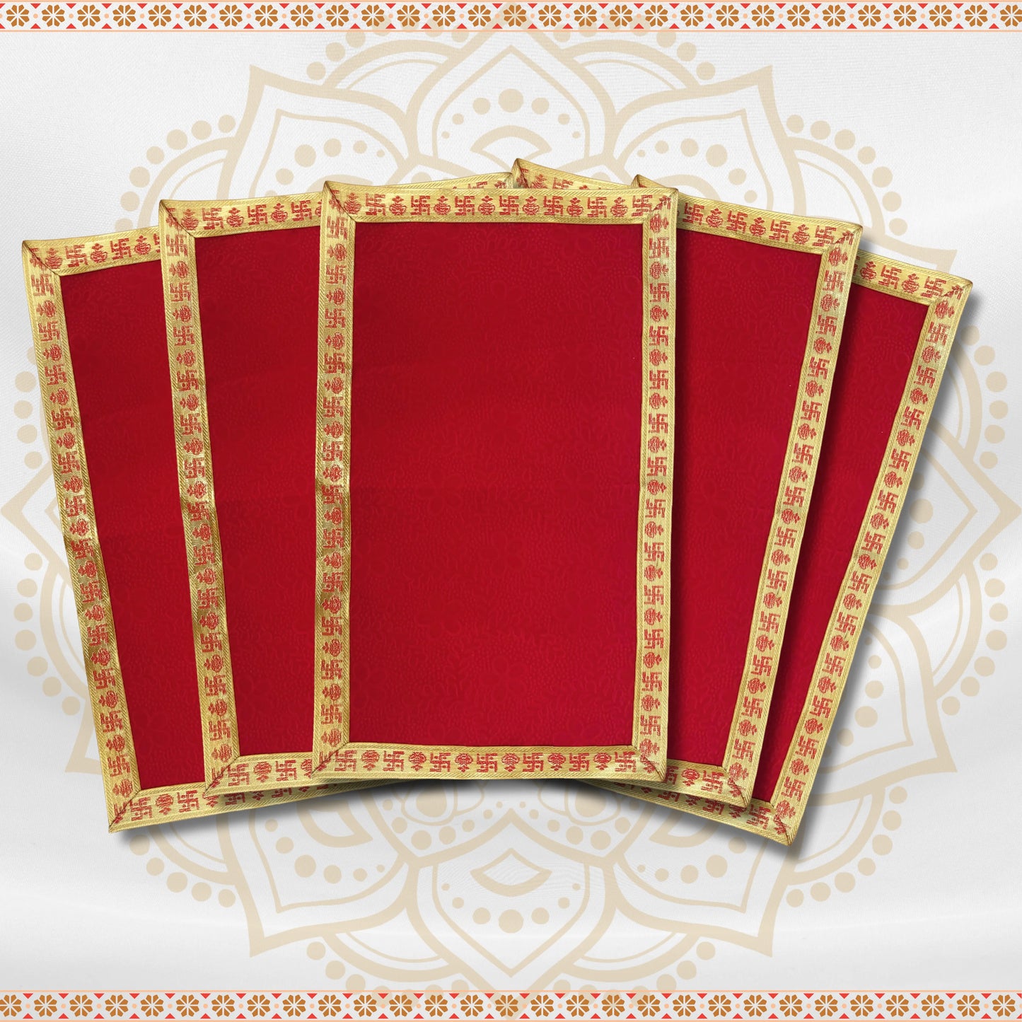 Red Floral Design Pooja Aasan with Swastik Border – 23x13 multi view 