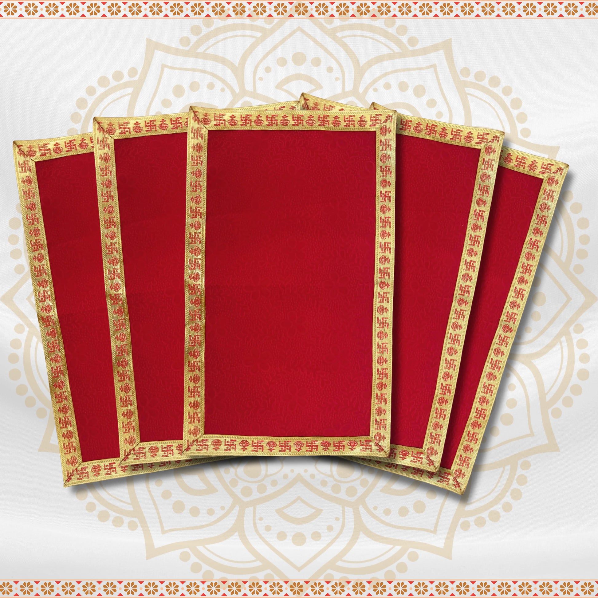 Red Floral Design Pooja Aasan with Swastik Border – 23x13 multi view 