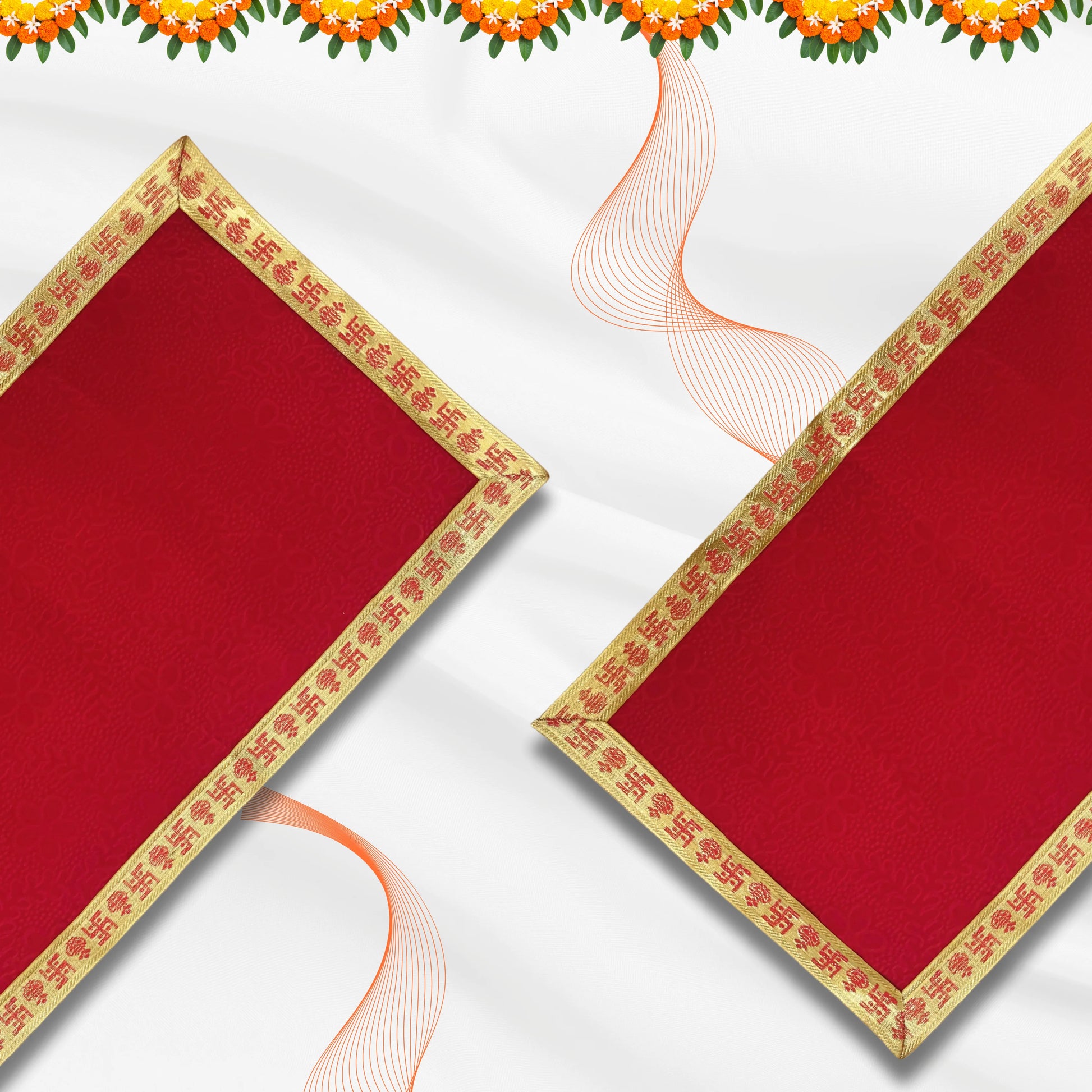 Red Floral Design Pooja Aasan with Swastik Border – 23x13 pattren view 
