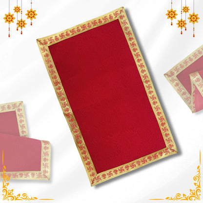 Red Floral Design Pooja Aasan with Swastik Border – 23x13 top view 
