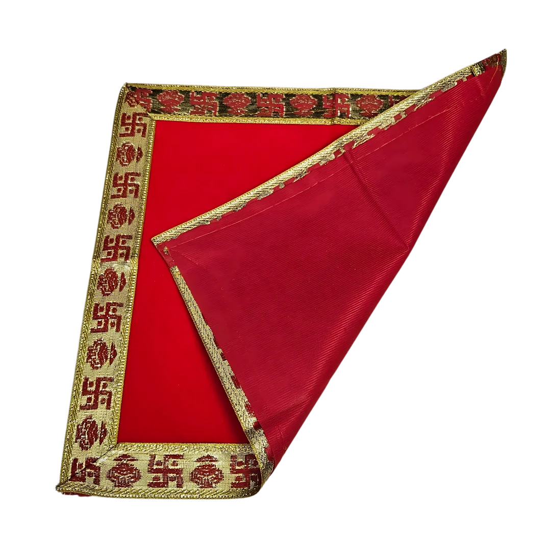Red Pooja Aasan with Swastik Kalash Border – 12x12.4 Inch back view