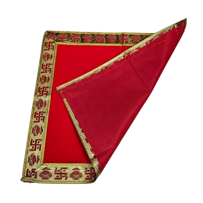 Red Pooja Aasan with Swastik Kalash Border – 12x12.4 Inch back view