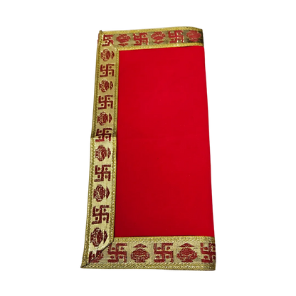 Red Pooja Aasan with Swastik Kalash Border – 12x12.4 Inch fold view