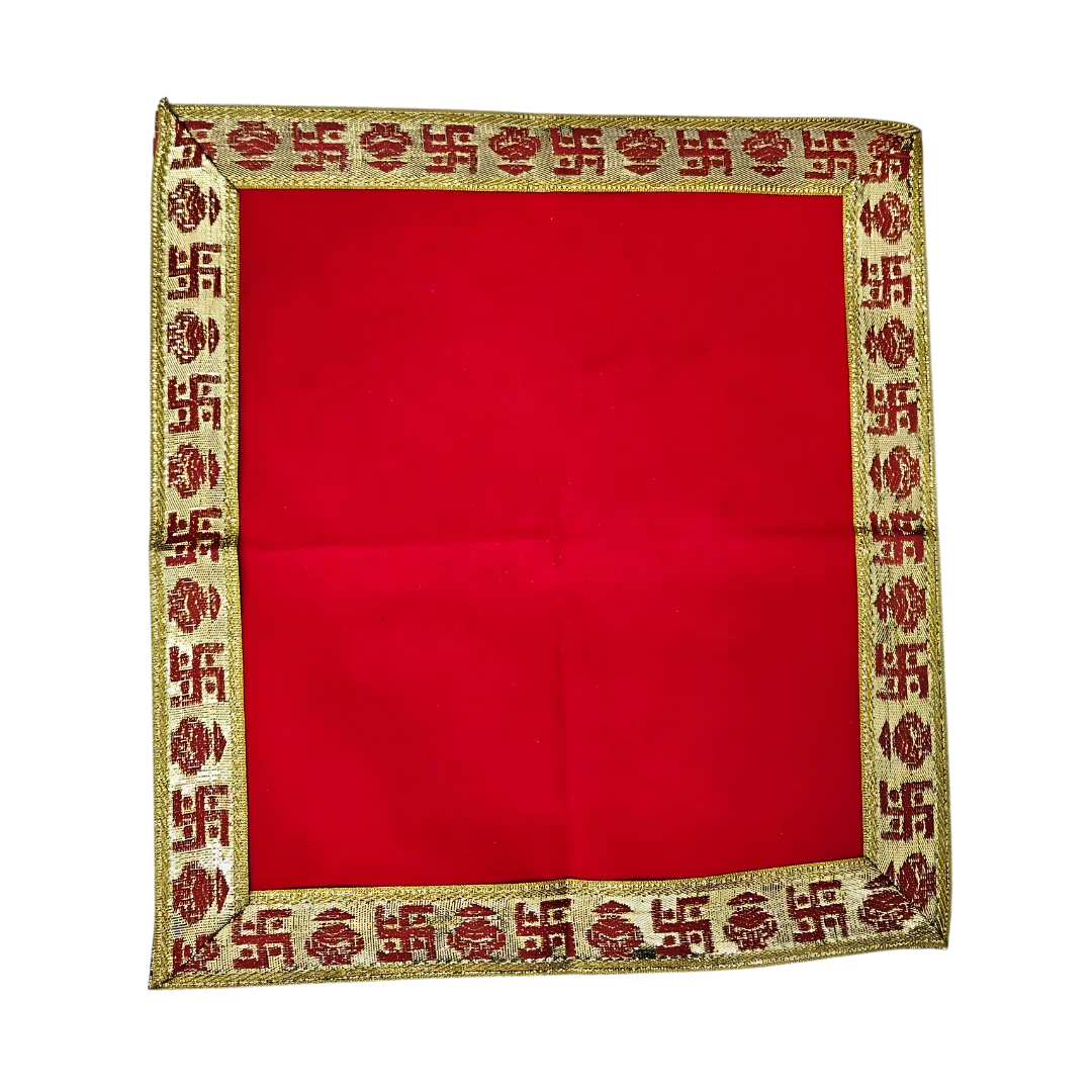Red Pooja Aasan with Swastik Kalash Border