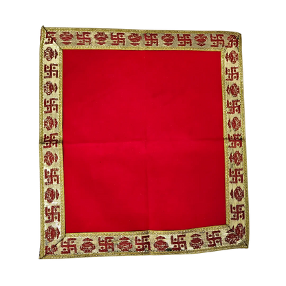 Red Pooja Aasan with Swastik Kalash Border – 12x12.4 Inch top view
