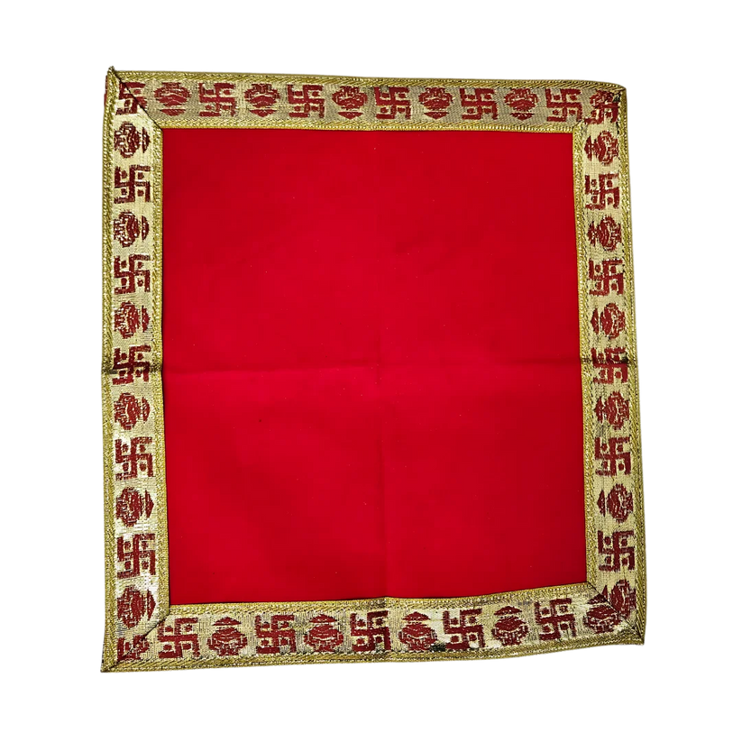 Red Pooja Aasan with Swastik Kalash Border