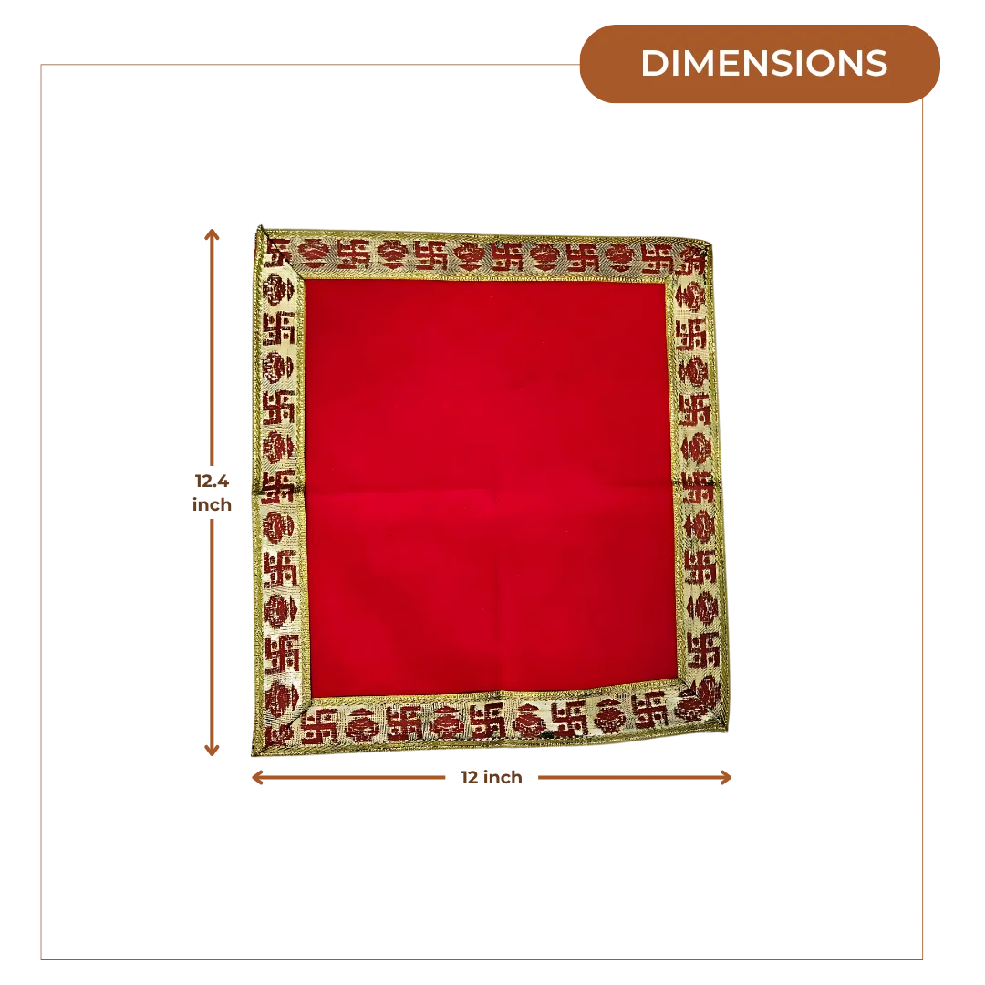 Red Pooja Aasan with Swastik Kalash Border – 12x12.4 dimensions