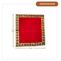Red Pooja Aasan with Swastik Kalash Border – 12x12.4 dimensions