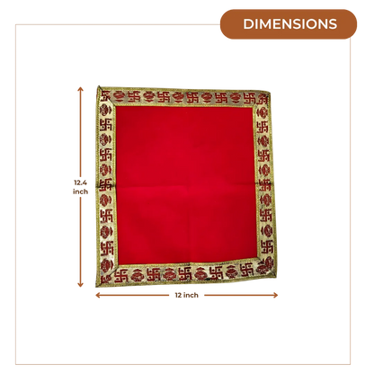 Red Pooja Aasan with Swastik Kalash Border – 12x12.4 dimensions