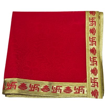 Red Pooja Aasan with Swastik Kalash Border – 14x14 Inch fold view